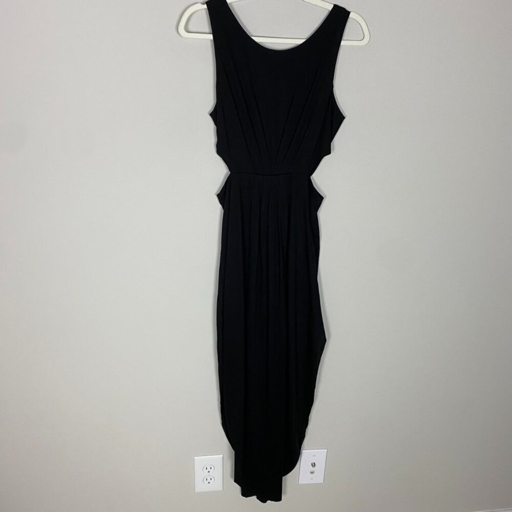 Lulus Tulip Side Cutout Midi Dress Black Womens Medium